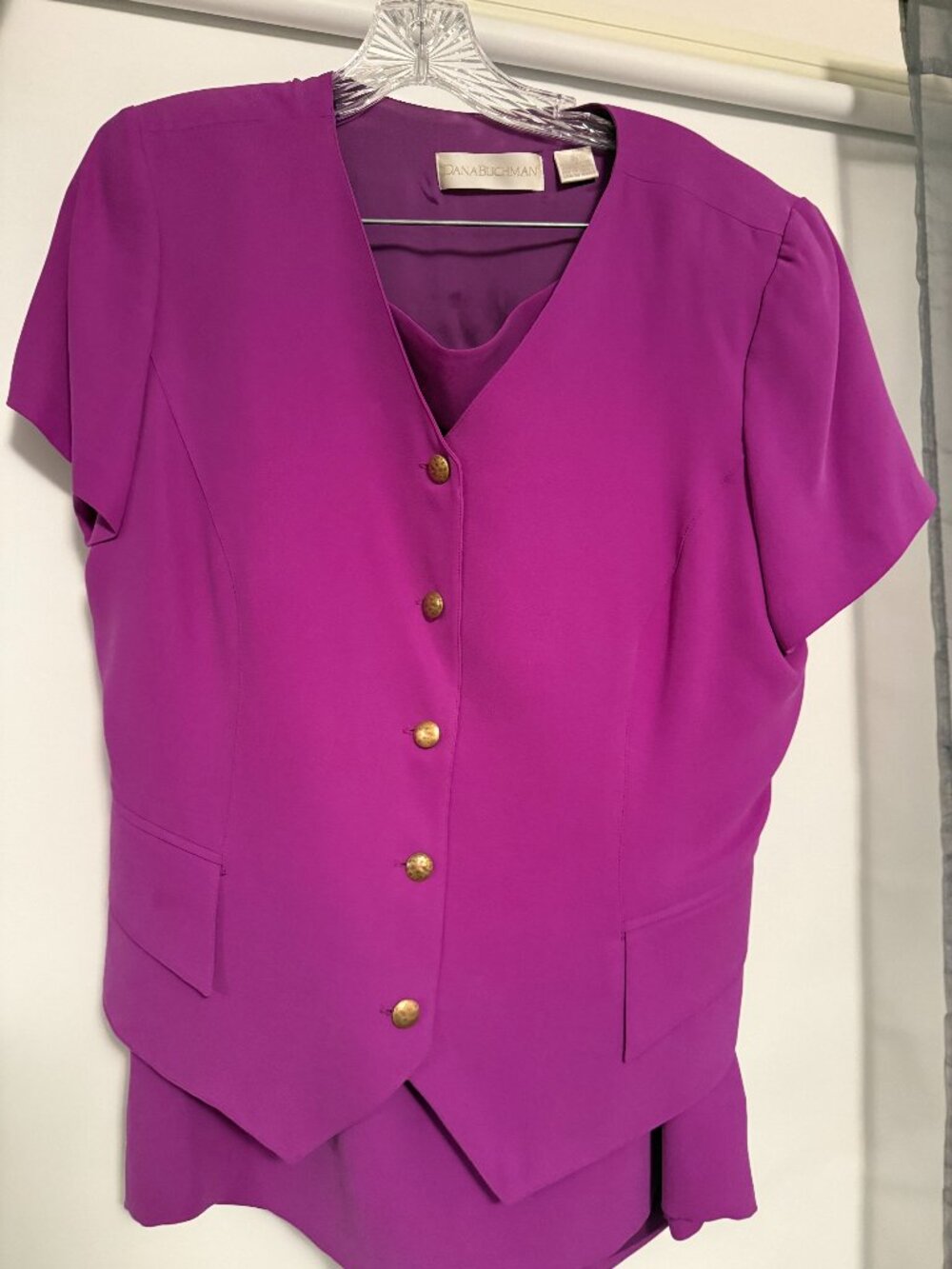 Vintage Dana Buchman 100% Silk 2 Piece Fuchsia Skirt Set Size 10